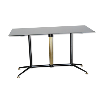 Coffee table in black glass lacquered brass and iron, Italy 50s