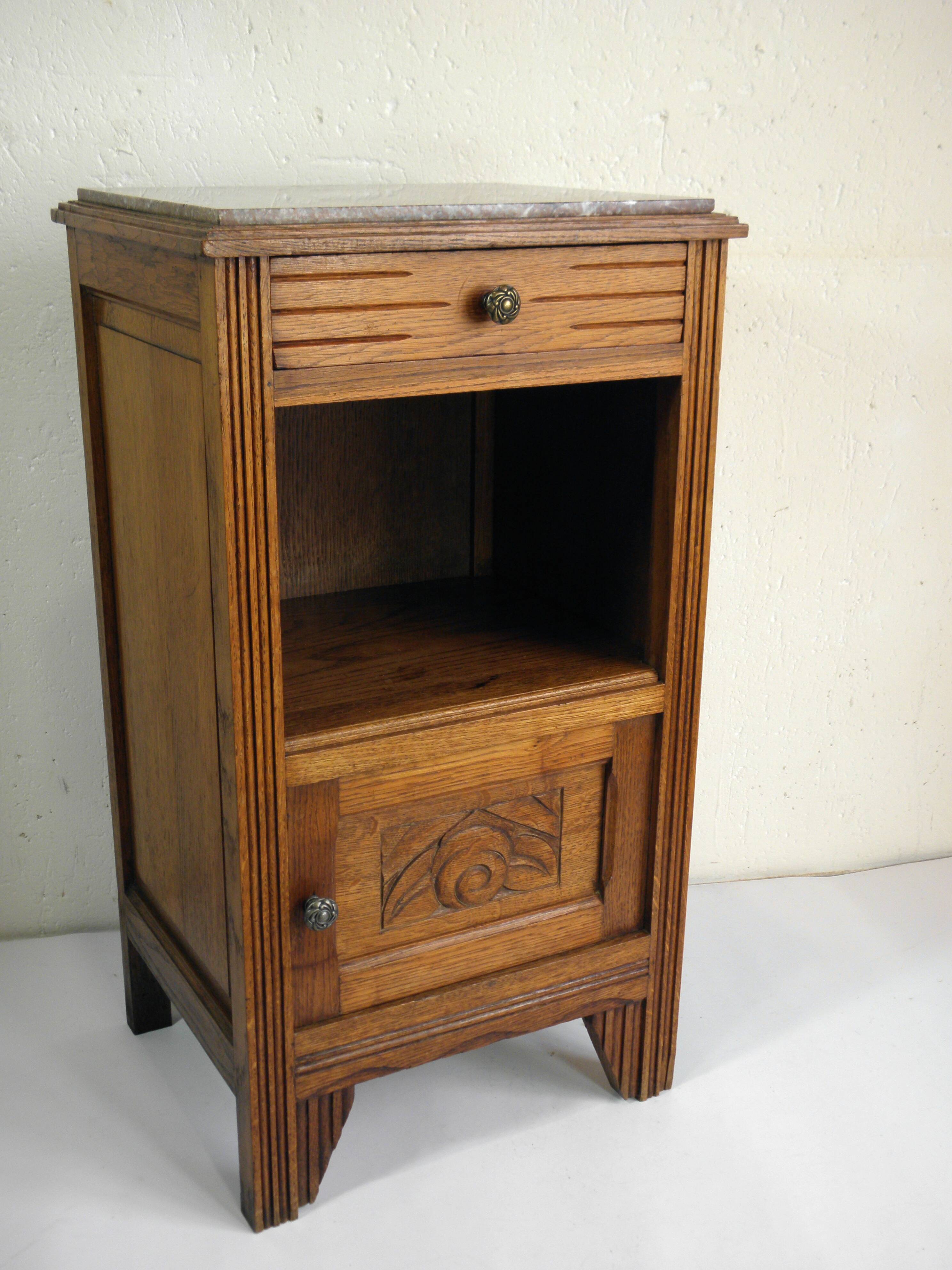 ART DECO OAK AND MARBLE BEDSIDE TABLE