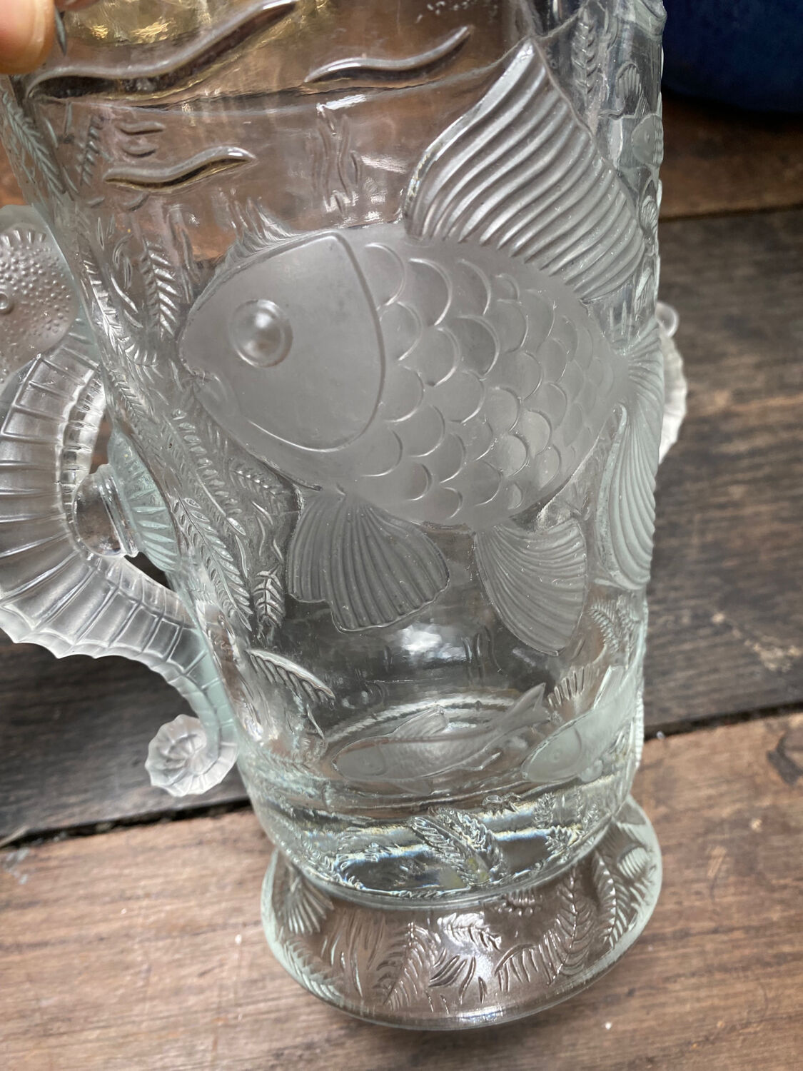 Art Deco crystal vase fish and hypocampes
