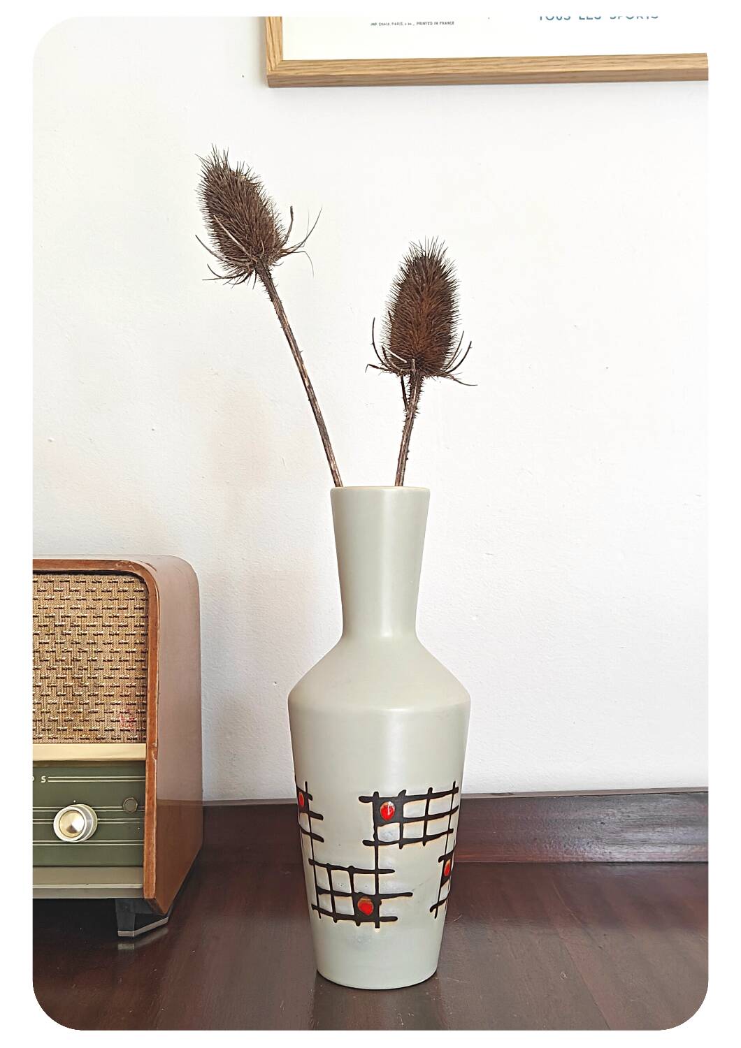 Vase vintage abstrait à motifs géométriques ouest-allemand 2038/25