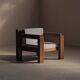 Handcrafted armchair in solid wood and fabric, 1980s-90s.