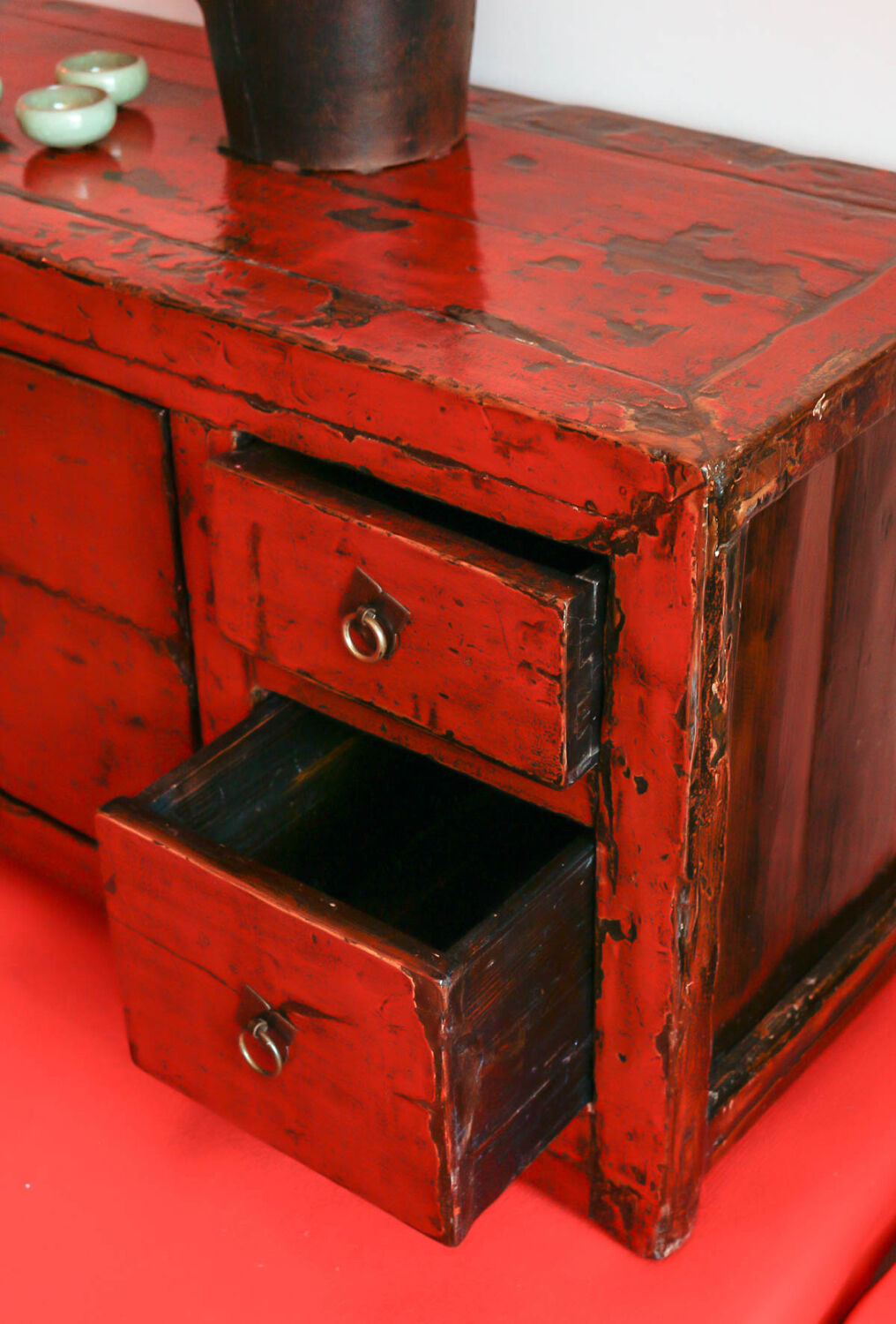 Chinese antique low cabinet 4 drawers + 2 doors