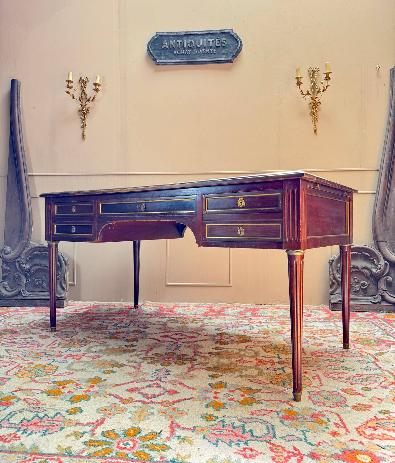 Louis XVI style double-sided mahogany desk, 19th century