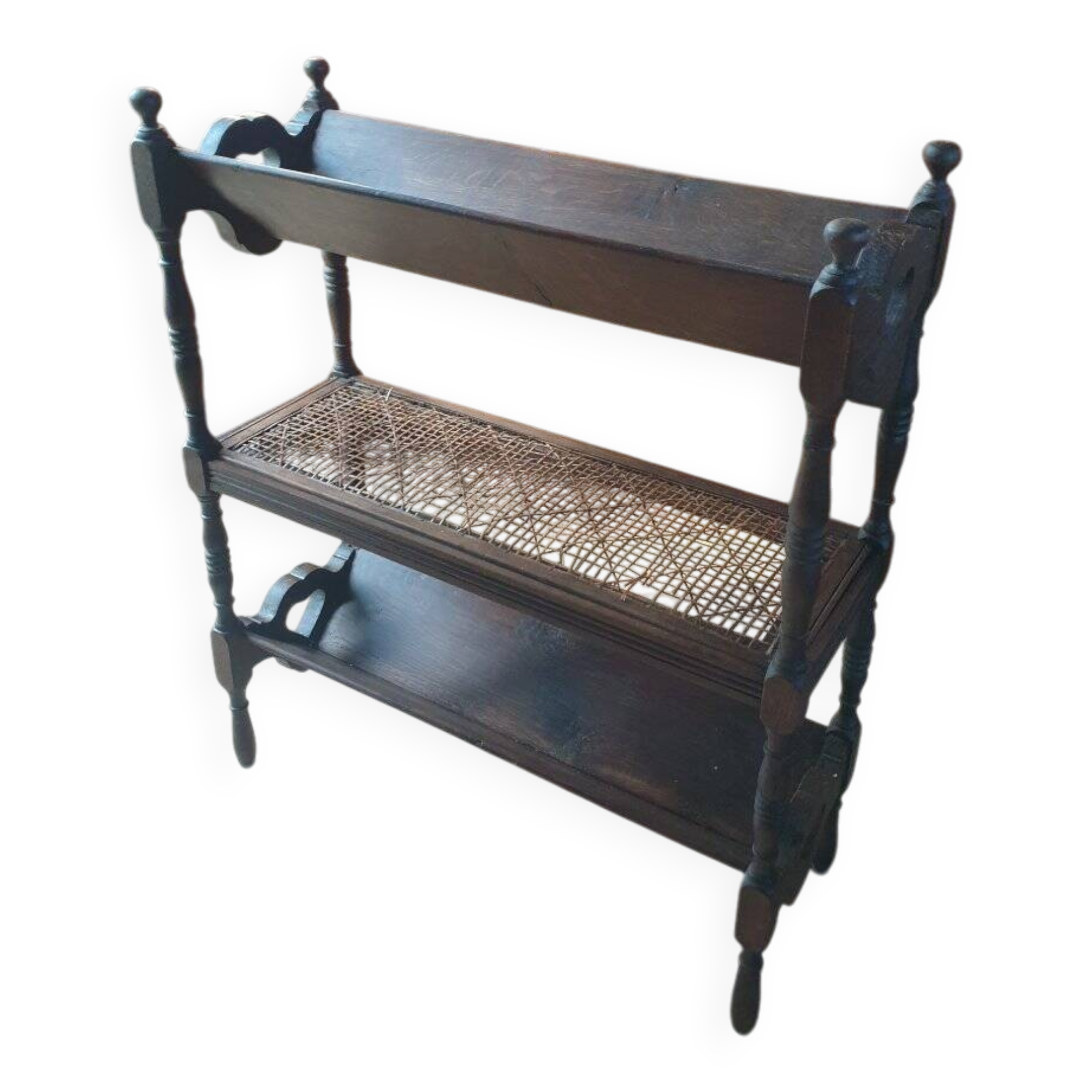 Magazine/book rack in oak with a caned top - early 20th century