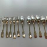Series of 6 forks and old spoons, net model, alfenide art deco