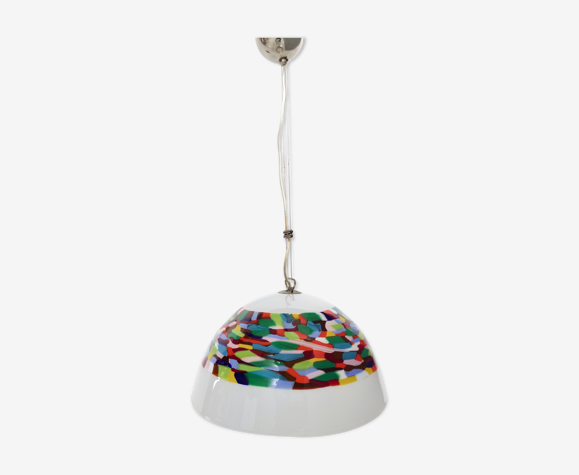 Suspension en verre soufflé blanc et couleur Murrina
