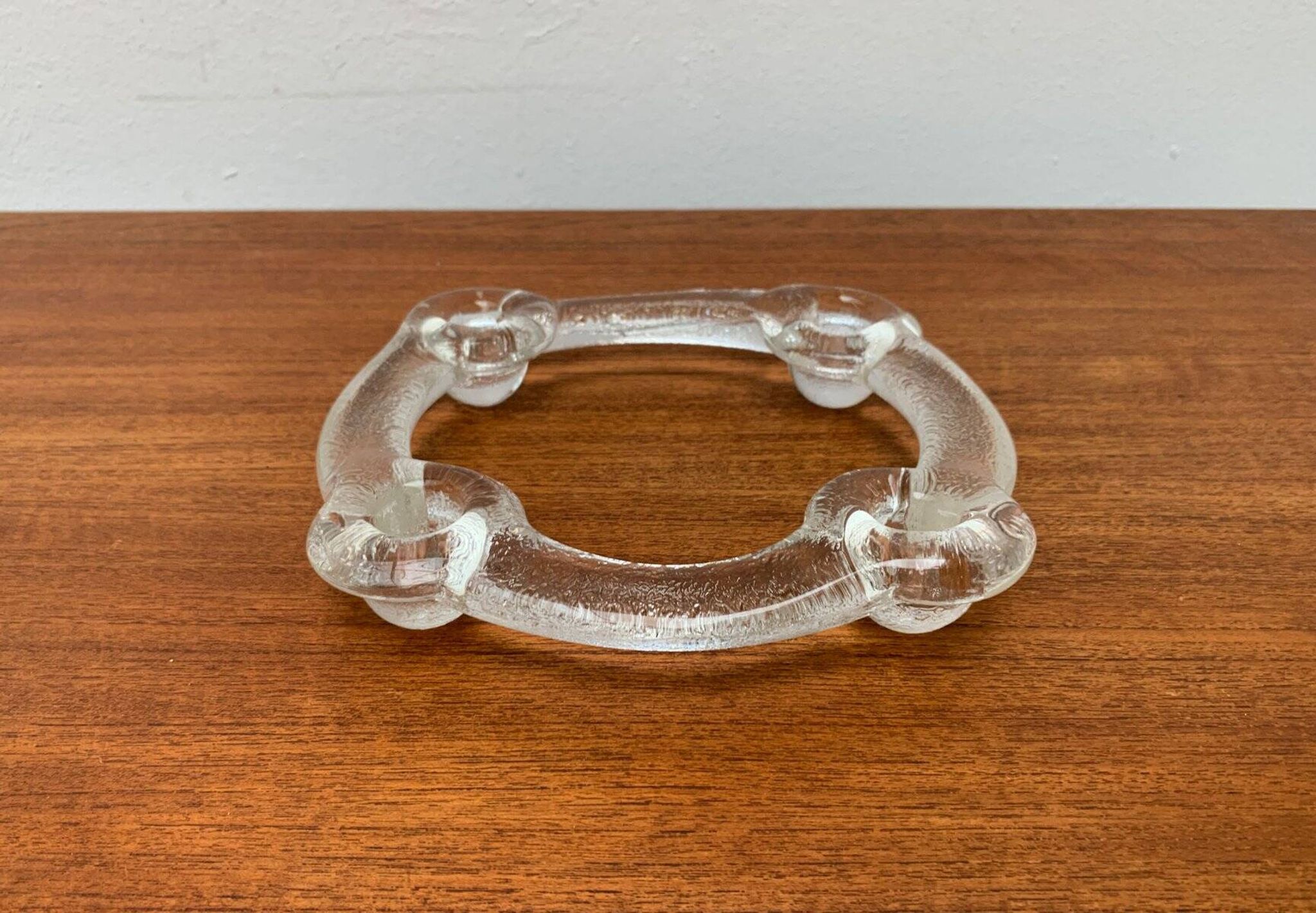Swedish glass candle holder ring from Pukeberg, 1970s