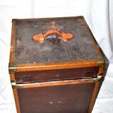 Old square trunk in wood, brass and leather - Travel chest 1920 45cm