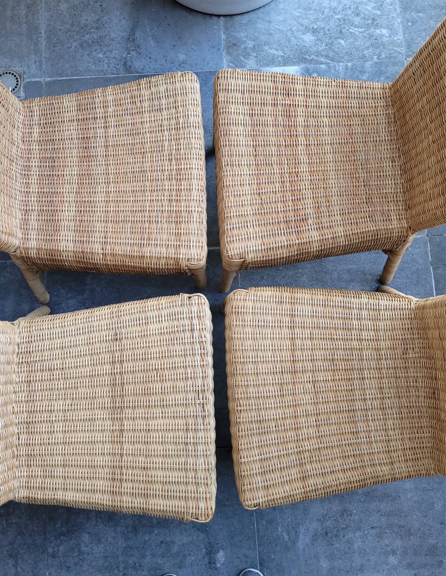 4 dining chairs in natural rattan and woven wicker
