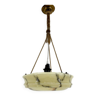 Art Deco Marble Glass Pendant Light on Original Rope