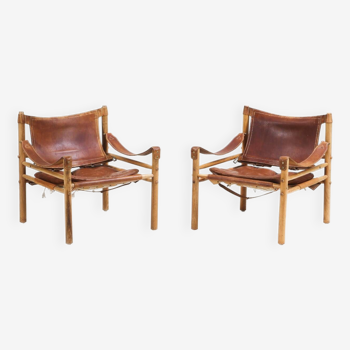 2 fauteuils Sirocco cuir marron d'Arne Norell