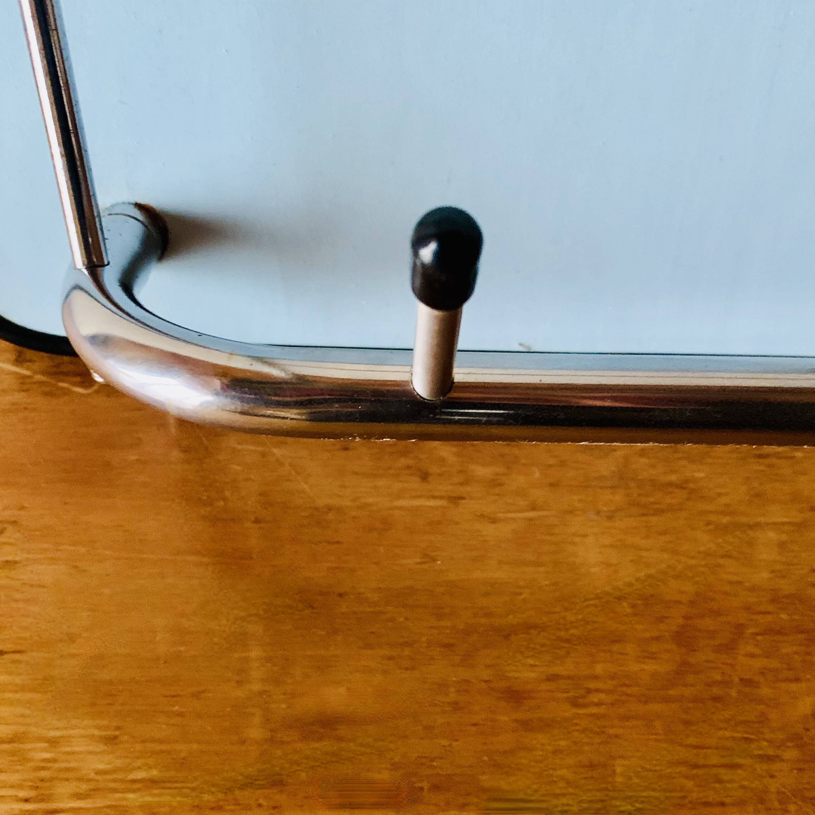 Vintage wall-mounted coat rack in wood and chrome metal with mirror