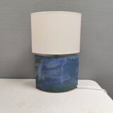 Sculptural table lamp in blue glaze with an abstract expression.
