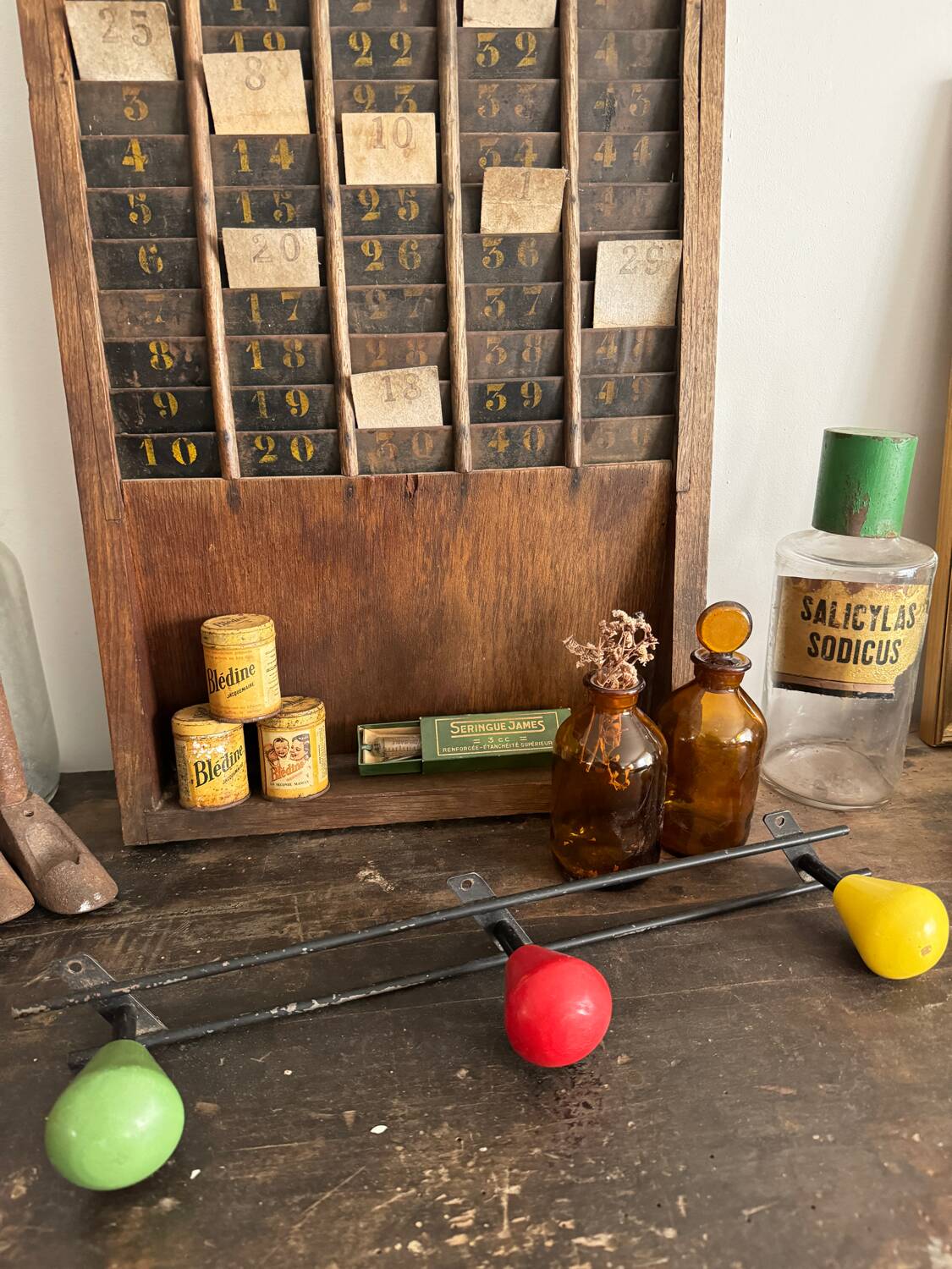 Vintage wooden ball wall coat rack