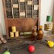 Vintage wooden ball wall coat rack