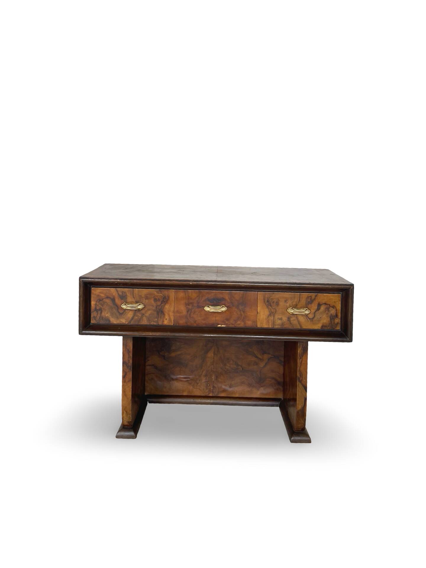 Italian burl walnut art deco console table, 1930s.