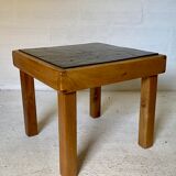 Coffee table in elm and slate by Maison Regain 1970