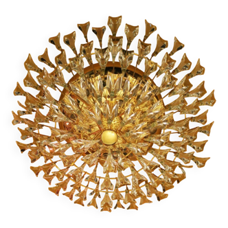 Lustre Stilkronen en laiton doré et cristal, Italie, années 1970