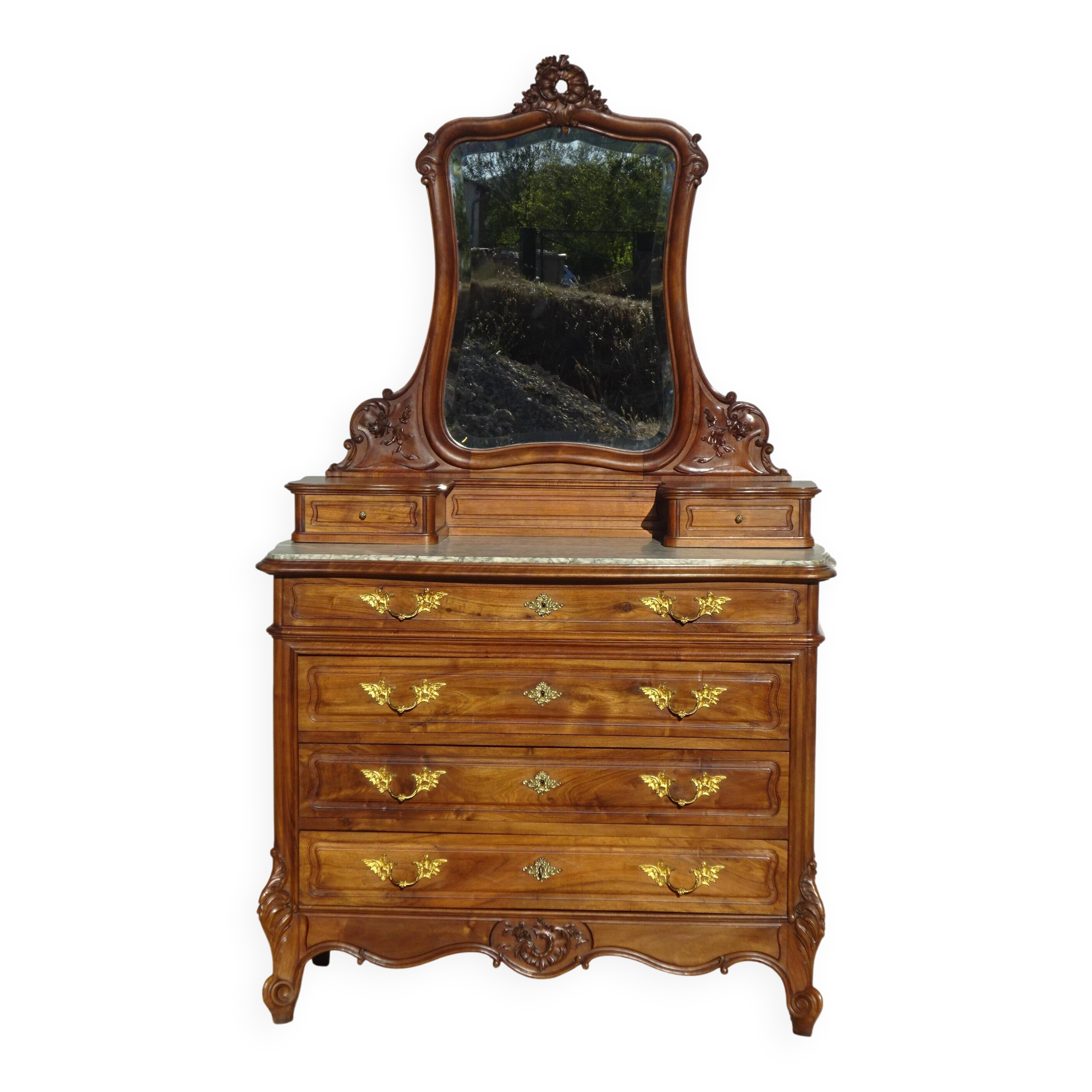 Commode en noyer Louis XV avec miroir