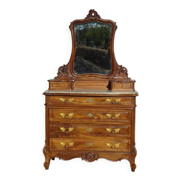 Commode en noyer Louis XV avec miroir