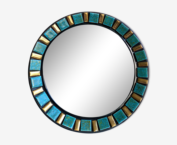 Miroir rond bombé, en céramique