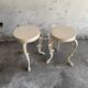 Pair of cream-white cast iron side tables with wooden tops — neoclassical shabby-chic