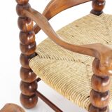 Set of Oak and Rush Bobbin Armchairs Charles Dudouyt style , 1940s