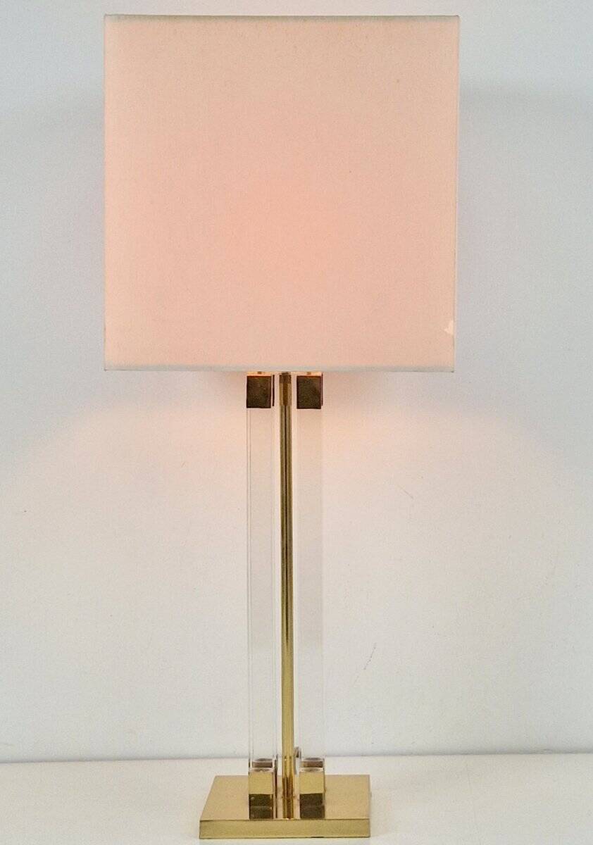 Vintage Regency Acrylic & Brass Table Lamp, Italy, 1970s