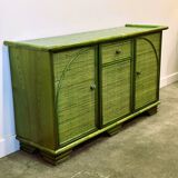 Green Vintage Rattan Sideboard By Maugrion, France, 1980s