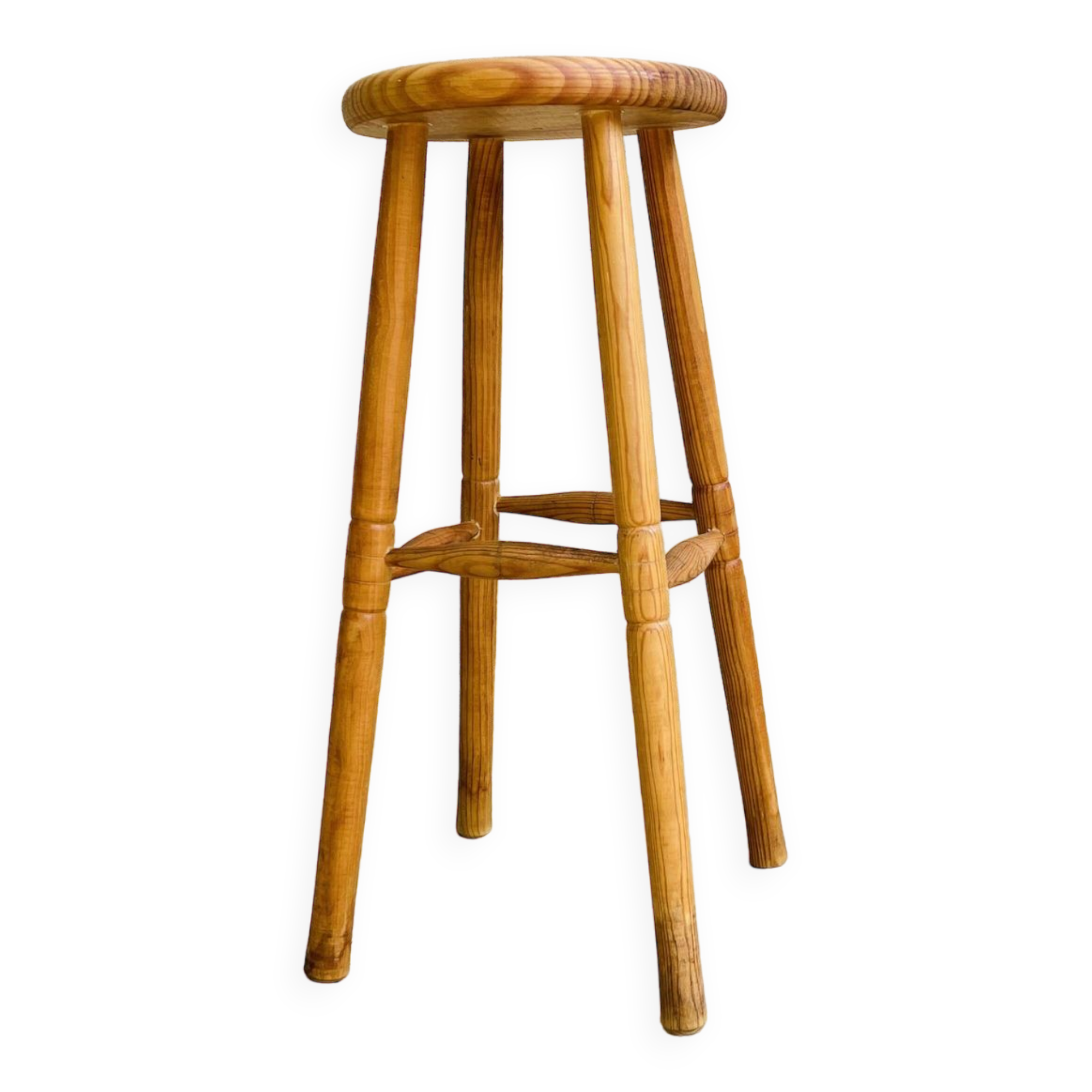 Vintage turned wood high stool