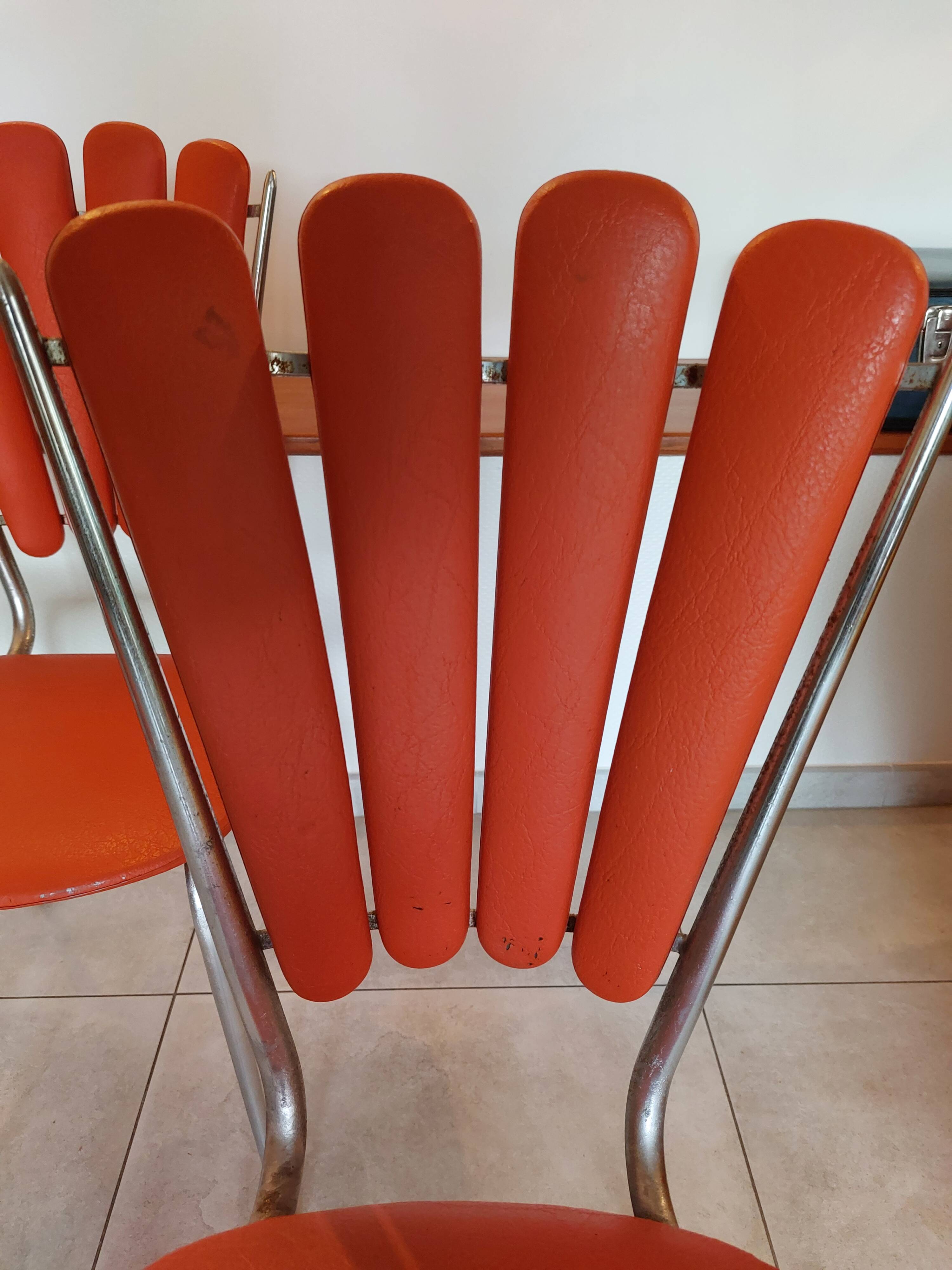 4 orange petal chairs, vintage