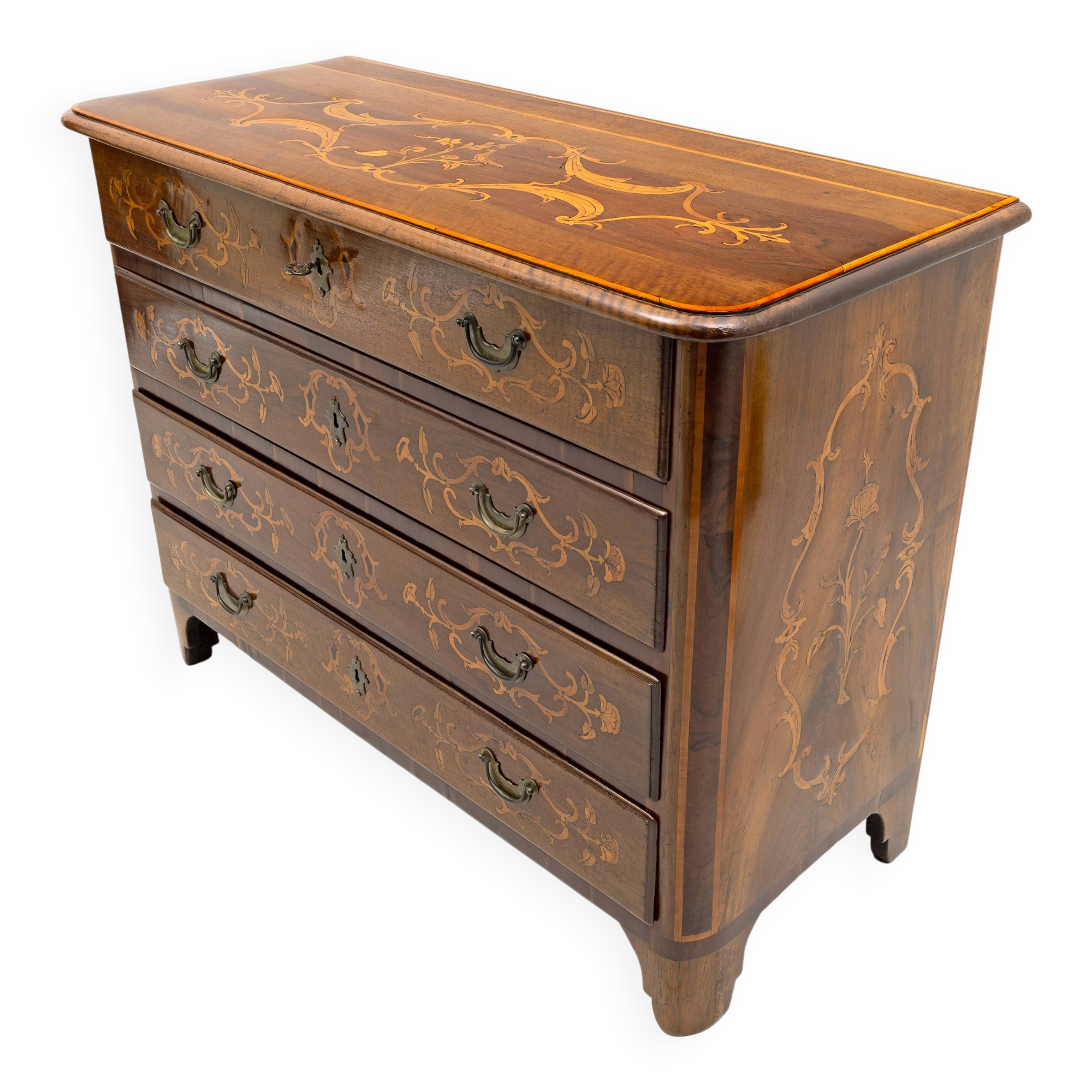 Chest of Drawers in Solid Italian Walnut with Maple Inlays, late 18th