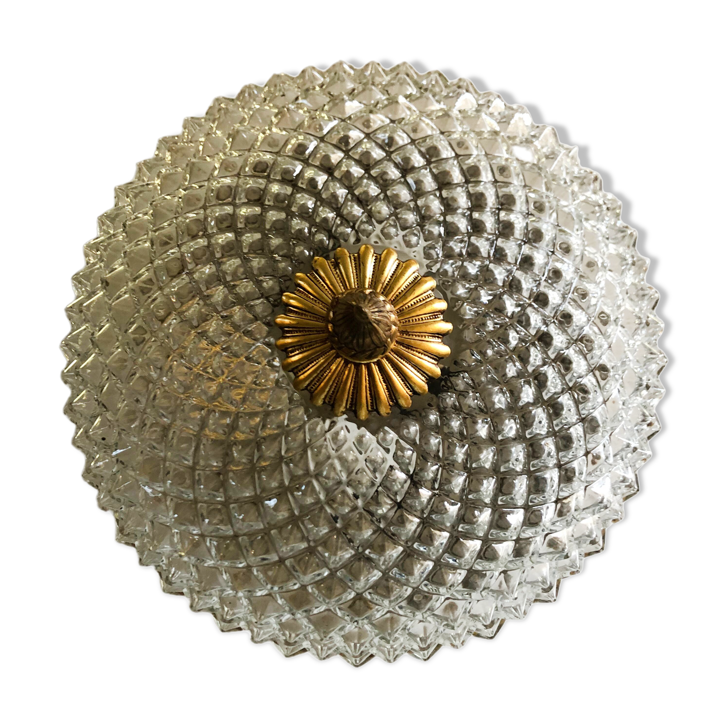 Plafonnier laiton et verre 1950