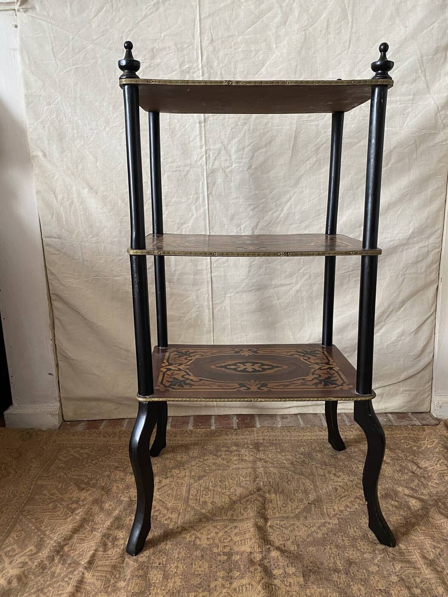 Side table, Napoleon III occasional table with 3 tiers in marquetry.