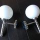 Pair of globe wall lamps in white opaline and chrome/vintage metal 70s
