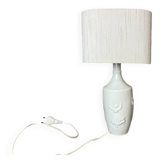 White ceramic table lamp with half lampshade
