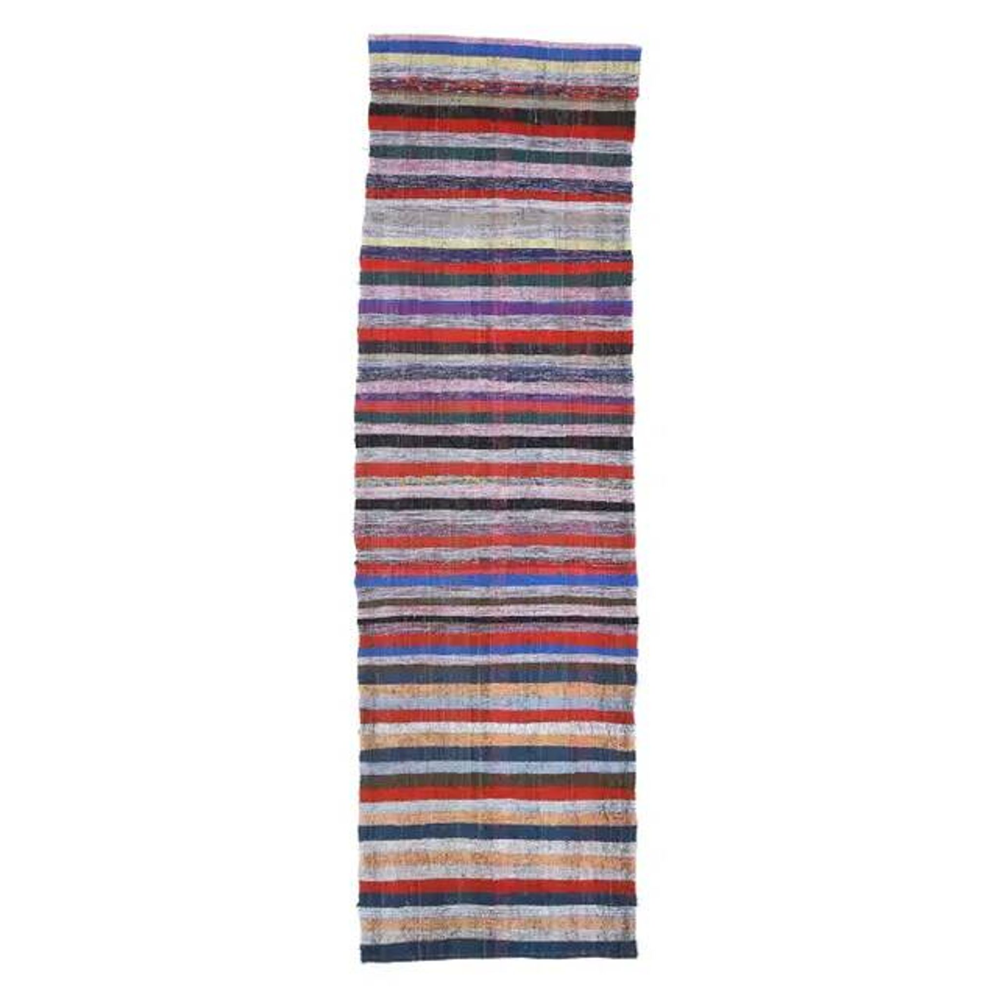 Vintage Turkish Hand-Knotted Wool Cotton Red Kilim Runner Rug 100x335