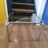 Italian design coffee table with chrome metal and smoked glass from the 1970s.