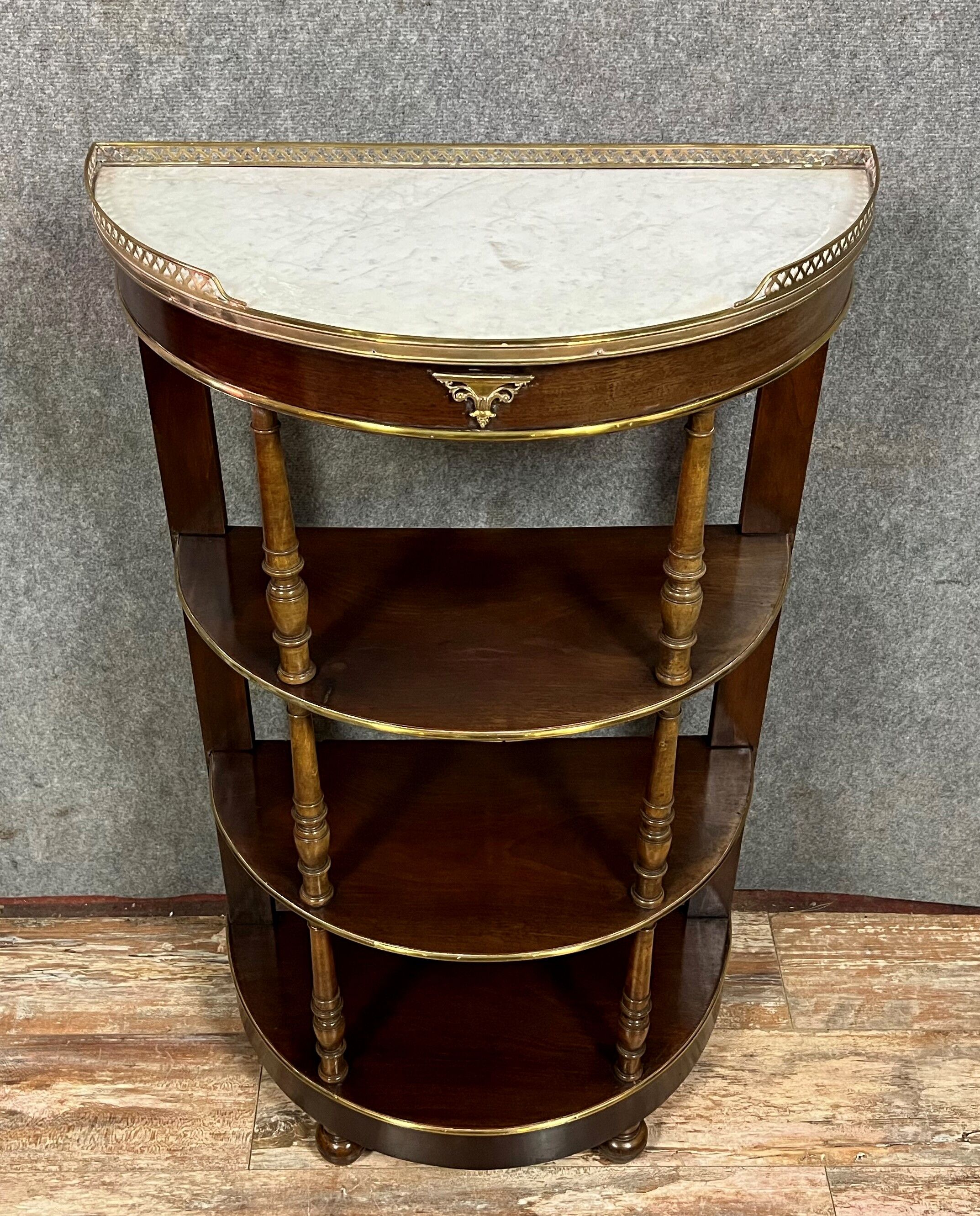 Parisian shelf Louis XVI style half-moon mahogany shape