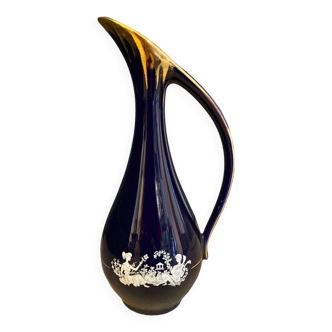 Night blue porcelain eewer vase with rhodoceram galante scene