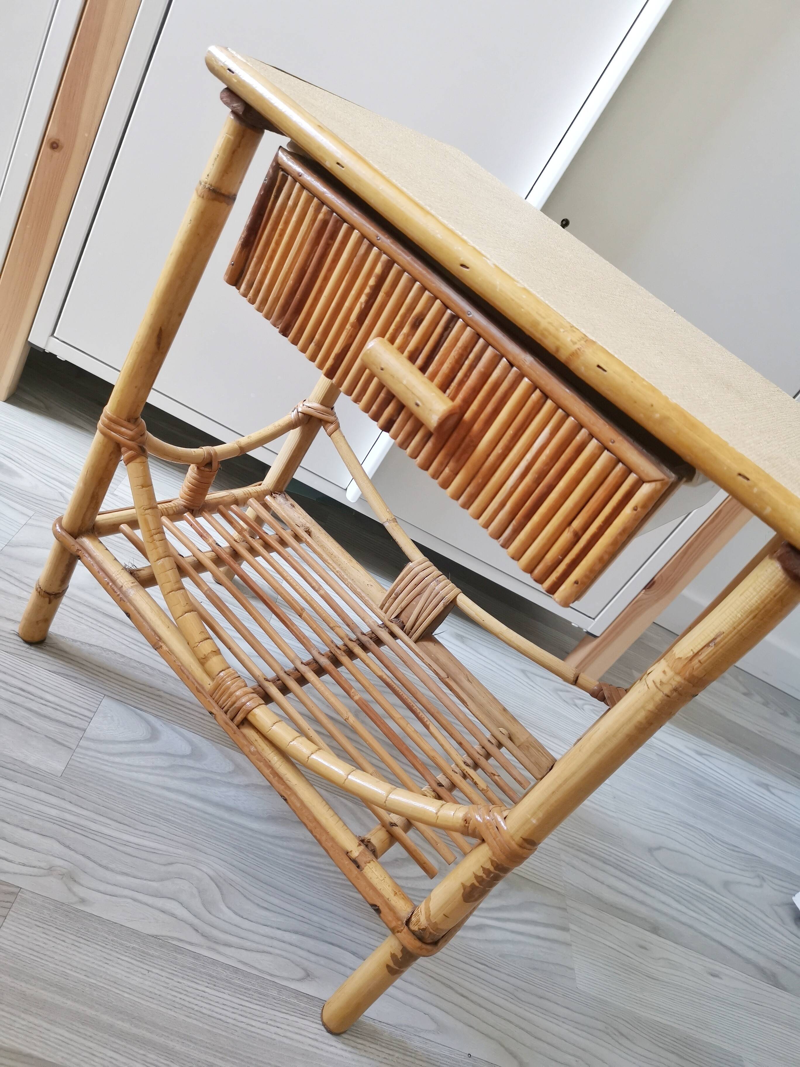 Bedside table, vintage wicker rattan nightstand