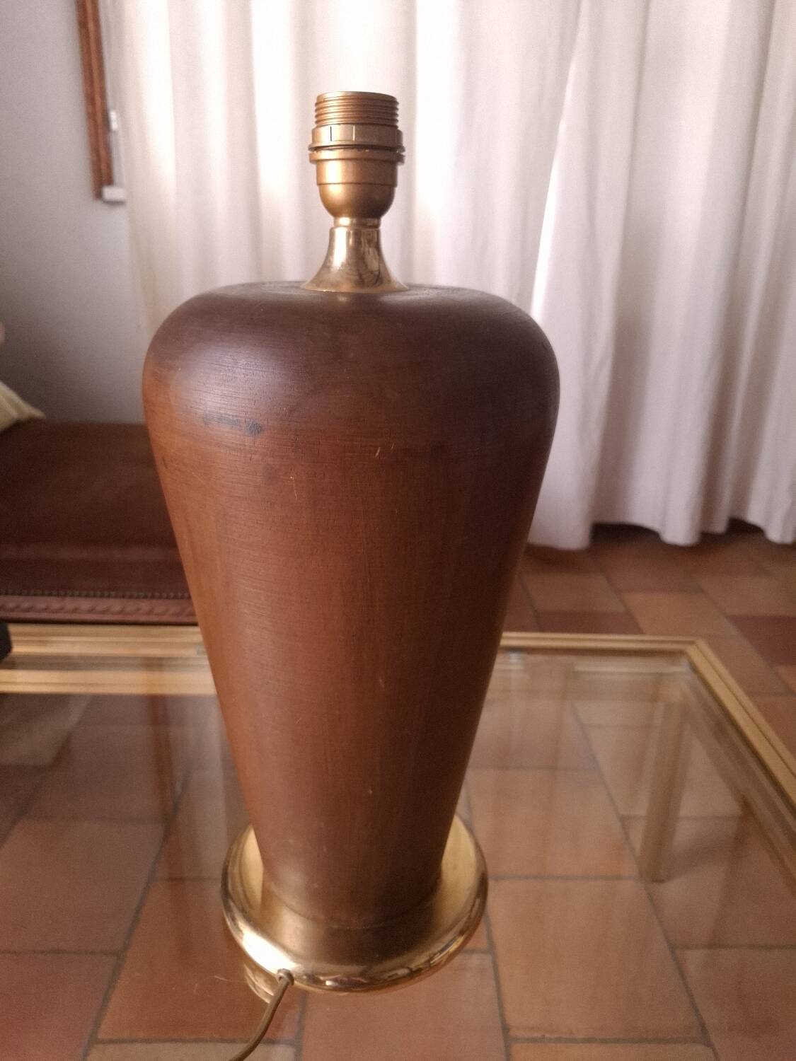 80s wood and brass lamp base