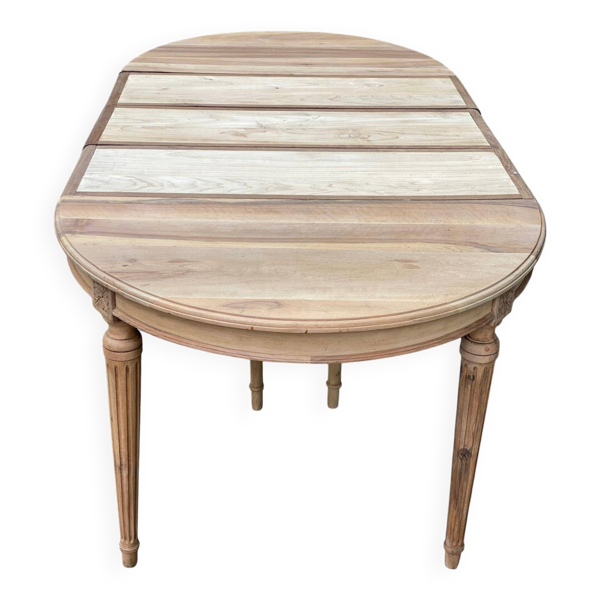 Table à manger art déco Louis XVI rénovée en noyer massif 3 rallonges 50's