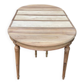 Table à manger art déco Louis XVI rénovée en noyer massif 3 rallonges 50's