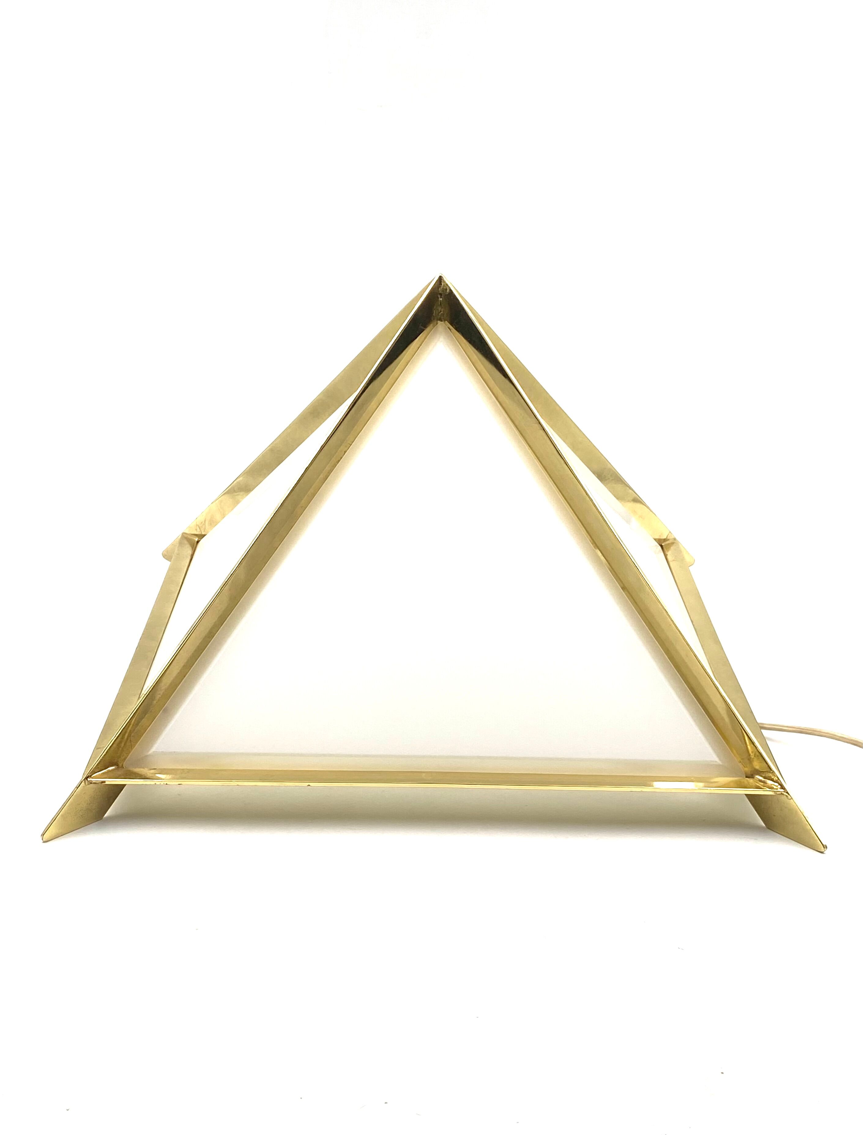 Golden brass Pyramidal table lamp, Christos, Italy 1970