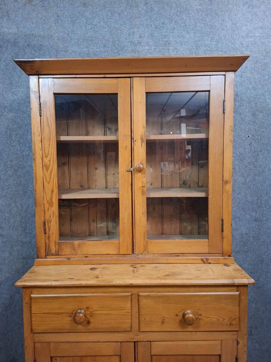 Two-body antique buffet in solid pine – glazed dresser – country style