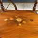 Round folding serving trolley with vintage bar marquetry on wheels, 1950s