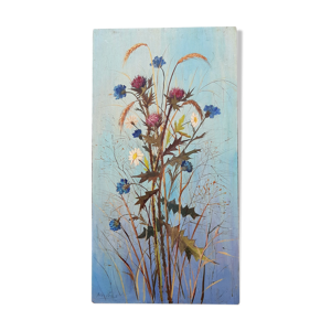 Tableau fleurs des champs bleuets