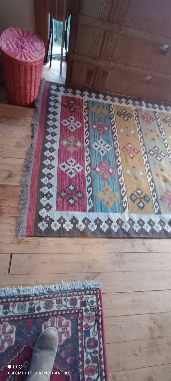 Kazakh oriental rug, vintage kilim from the 1930s. Handcrafted work.