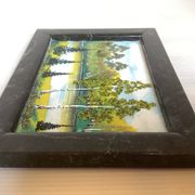 Small landscape painting of a forest in Russian marble.